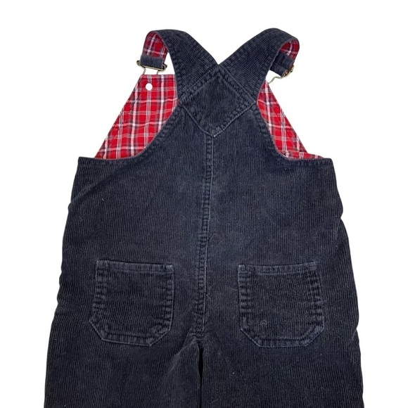 Greendog Vintage Corduroy Bib Style Overalls w Plaid Roll Cuff Black Red 24 mo - Picture 5 of 15